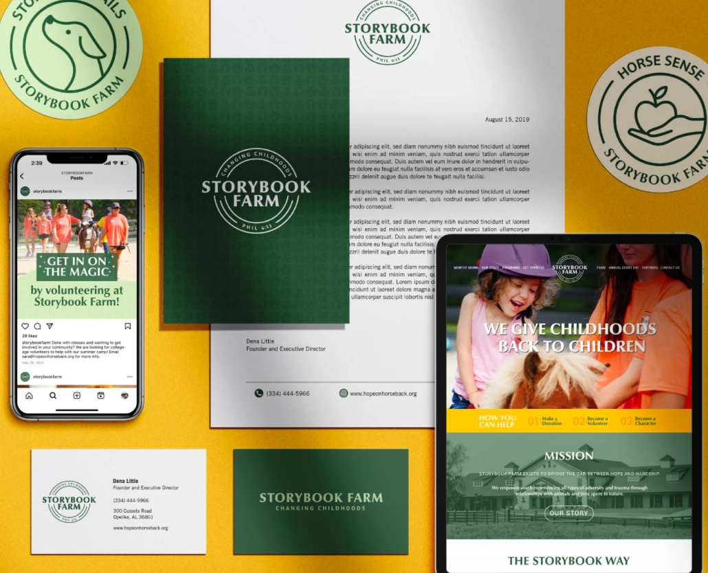 storybook farm nonprofit here molly girl marketing firm auburn alabama opelika logo branding social media website development