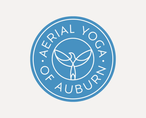 The new logo and branding suite for Auburn Aerial Yoga, designed by Here Molly Girl
