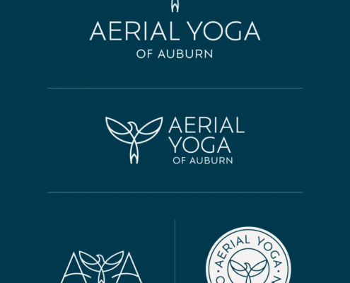 The new logo and branding suite for Auburn Aerial Yoga, designed by Here Molly Girl