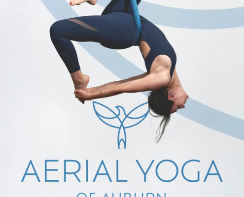 The new logo and branding suite for Auburn Aerial Yoga, designed by Here Molly Girl