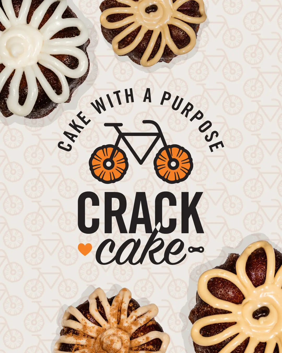One Bike Coffee's new logo and branding suite and updated website for their famous Crack Cakes, designed and built by Here Molly Girl