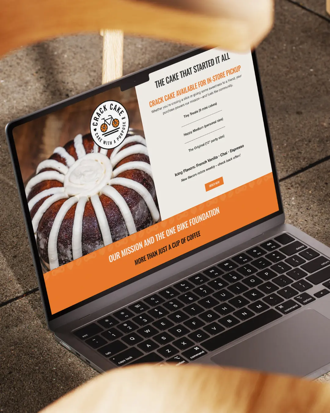 One Bike Coffee's new logo and branding suite and updated website for their famous Crack Cakes, designed and built by Here Molly Girl