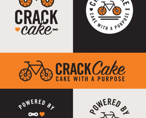 One Bike Coffee's new logo and branding suite and updated website for their famous Crack Cakes, designed and built by Here Molly Girl