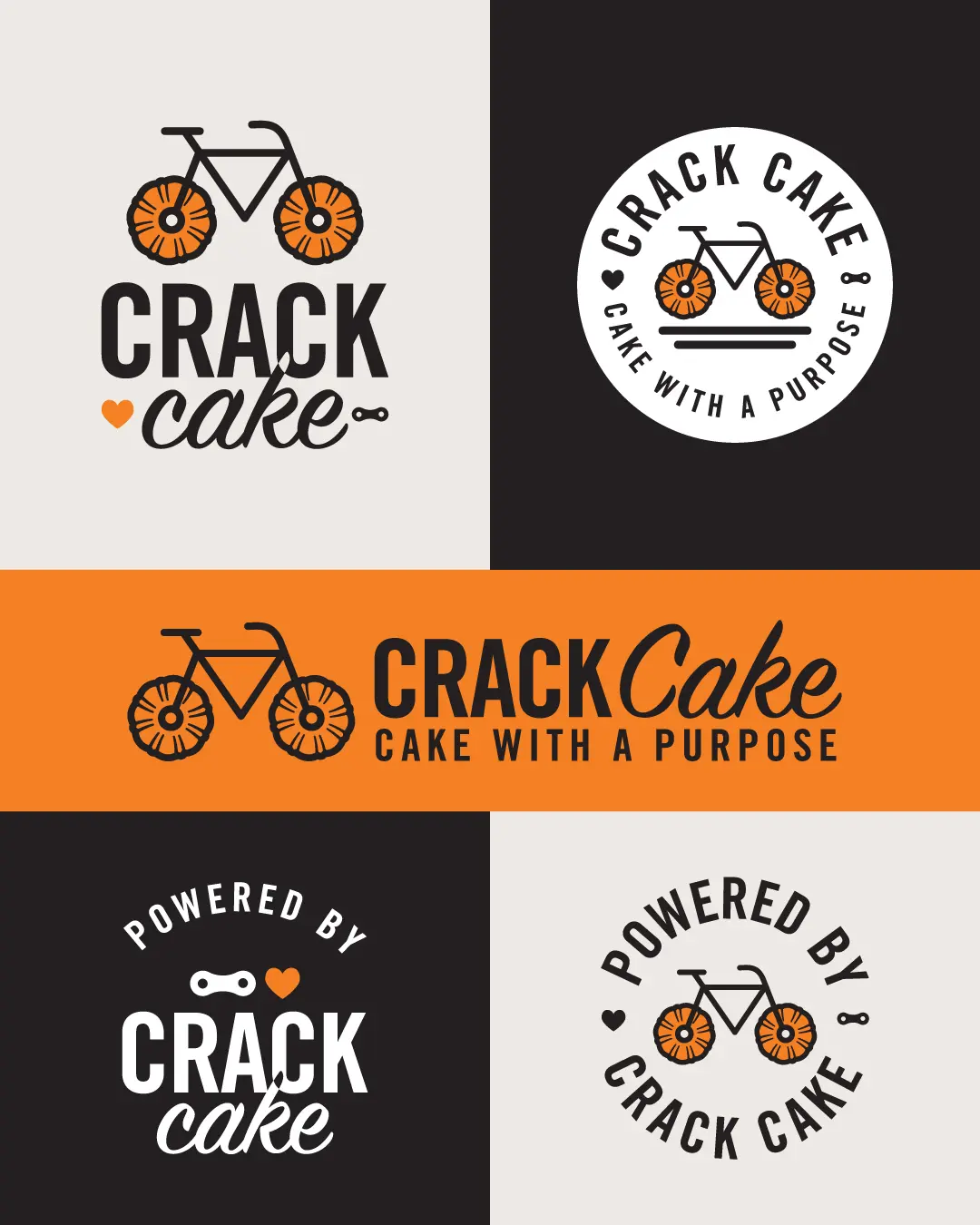One Bike Coffee's new logo and branding suite and updated website for their famous Crack Cakes, designed and built by Here Molly Girl