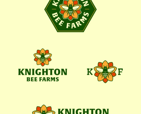 The new logo and branding suite for Knighton Bee Farm, designed by Here Molly Girl