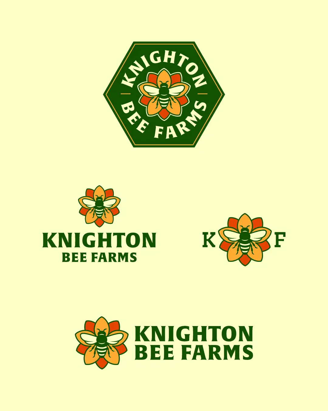 The new logo and branding suite for Knighton Bee Farm, designed by Here Molly Girl
