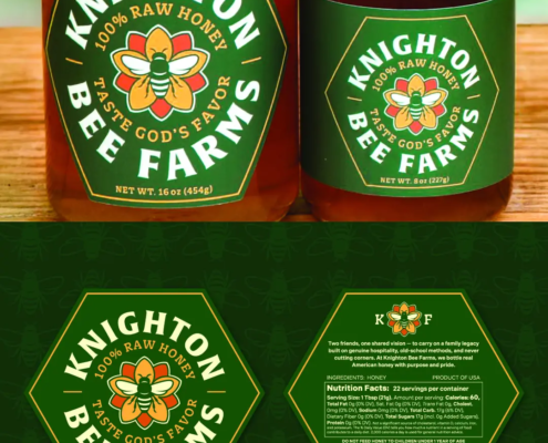 The new logo and branding suite for Knighton Bee Farm, designed by Here Molly Girl