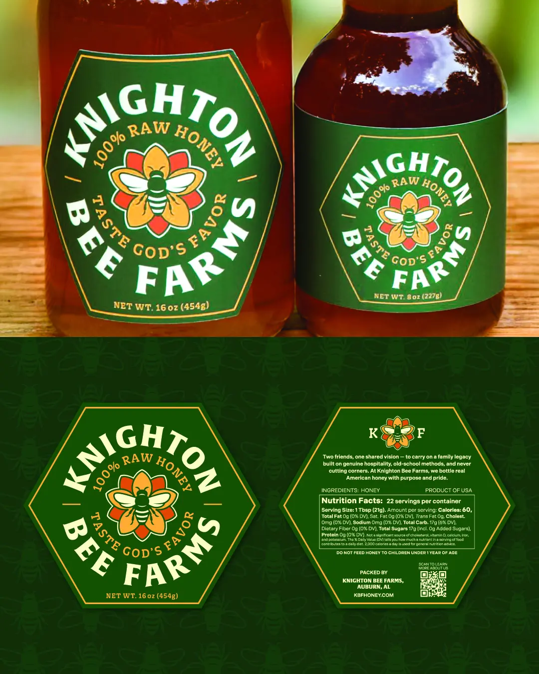 The new logo and branding suite for Knighton Bee Farm, designed by Here Molly Girl