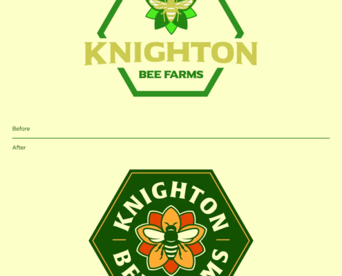 The new logo and branding suite for Knighton Bee Farm, designed by Here Molly Girl