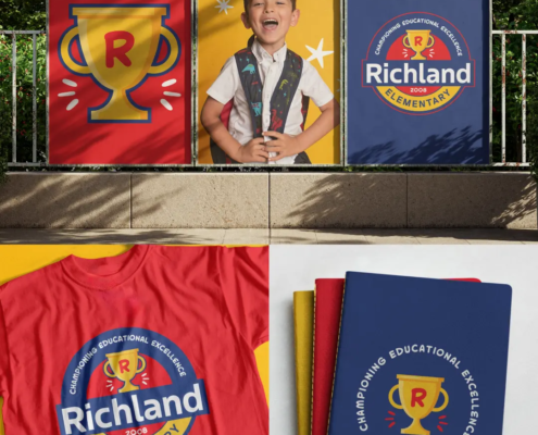 The new logo and branding suite for Richland Elementary School, designed by Here Molly Girl