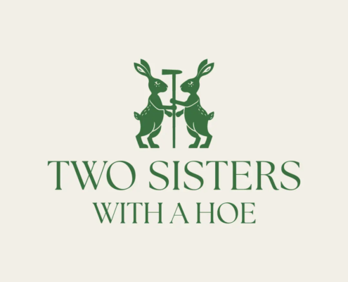 The new logo and branding suite for Two Sisters With a Hoe, designed by Here Molly Girl