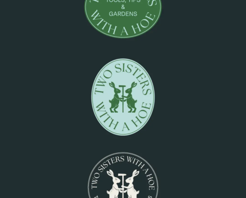 The new logo and branding suite for Two Sisters With a Hoe, designed by Here Molly Girl