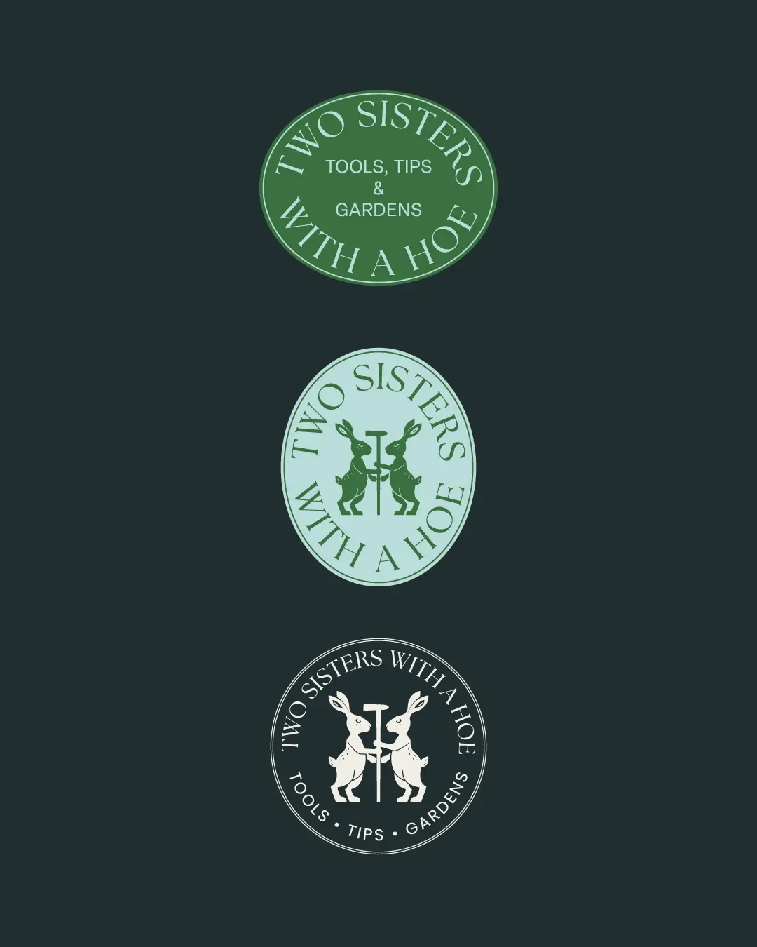 The new logo and branding suite for Two Sisters With a Hoe, designed by Here Molly Girl