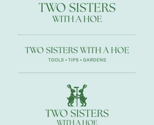 The new logo and branding suite for Two Sisters With a Hoe, designed by Here Molly Girl