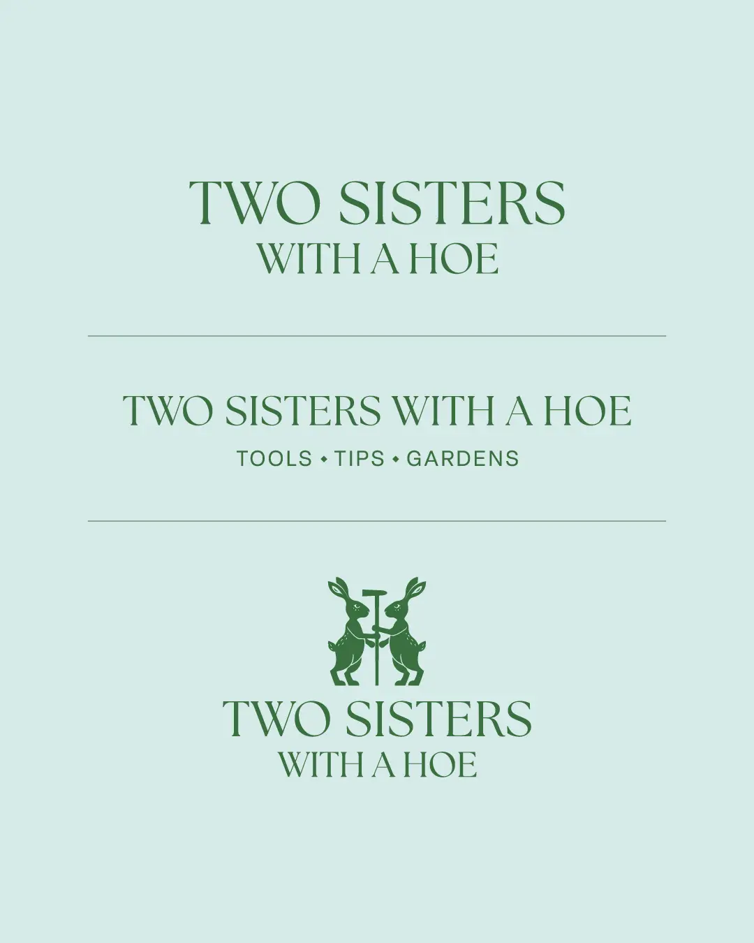 The new logo and branding suite for Two Sisters With a Hoe, designed by Here Molly Girl