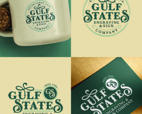 The new logo and branding suite for Gulf States Engraving and Sign Company, designed by Here Molly Girl