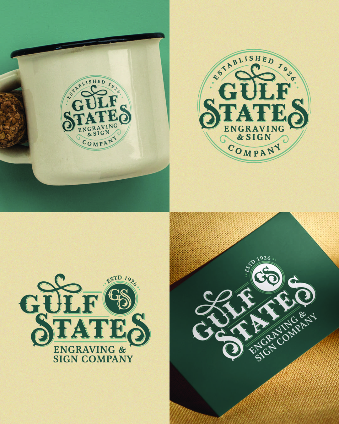 The new logo and branding suite for Gulf States Engraving and Sign Company, designed by Here Molly Girl